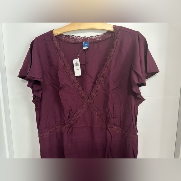 ✨NWT✨Old Navy Women’s Fit & Flare Crepe Lace-Trim Mini Dress - Size Large Tall - Picture 3 of 7